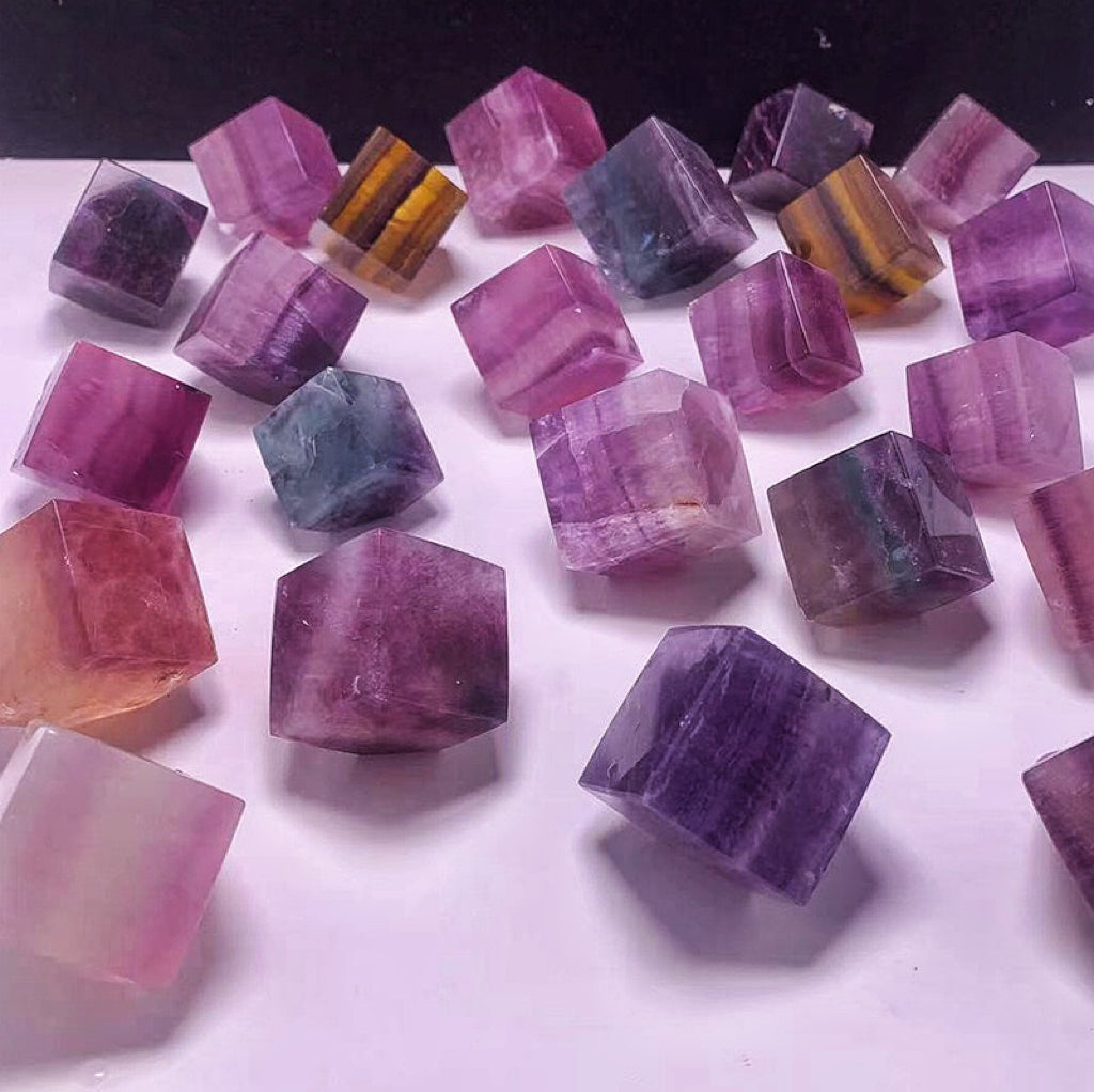 Rainbow Fluorite Cube Decor